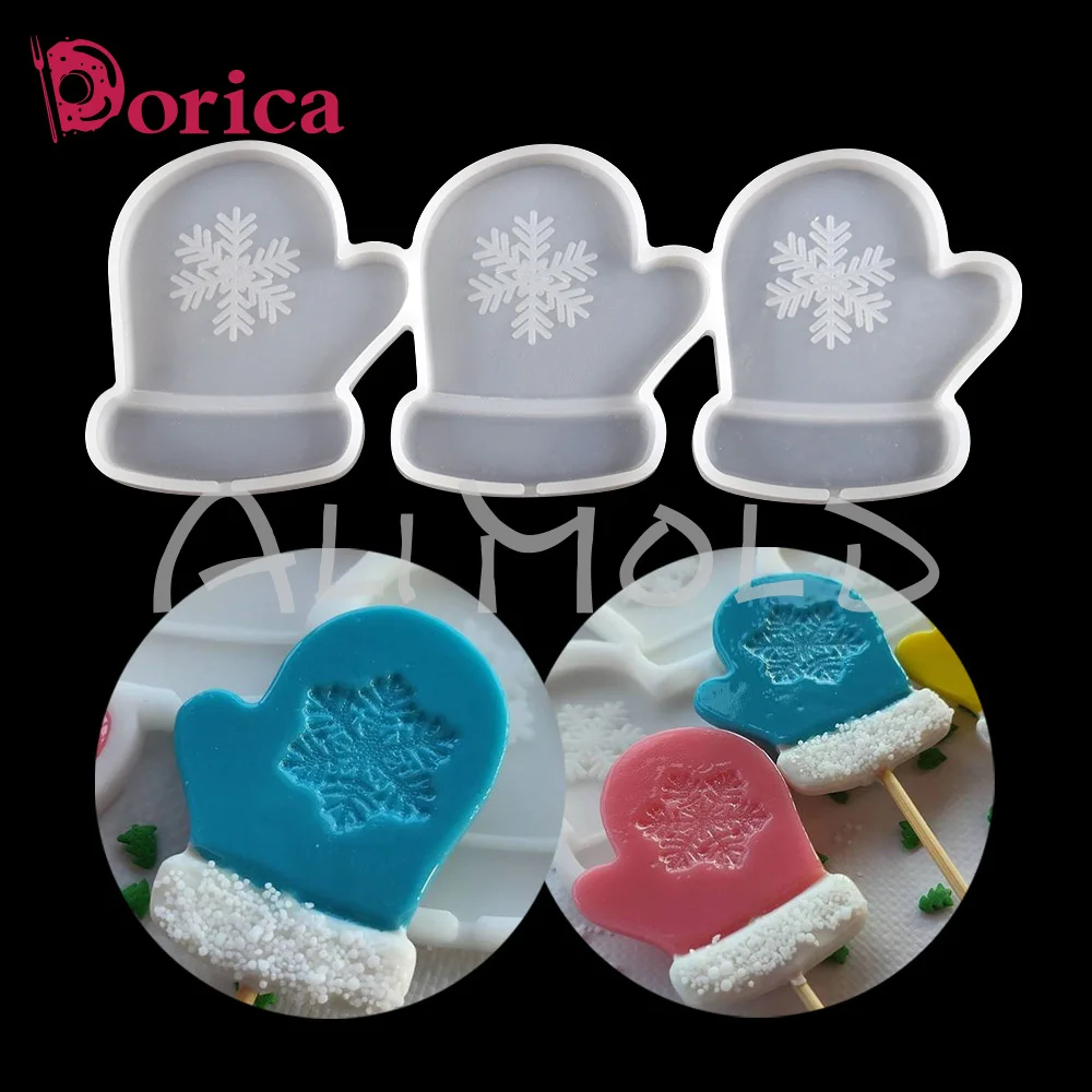 Dorica Christmas Gloves/Snowflakes Lollipop Epoxy Mold Christmas Chocolate Cake Silicone Mould Cake Decorating Tools Bakeware