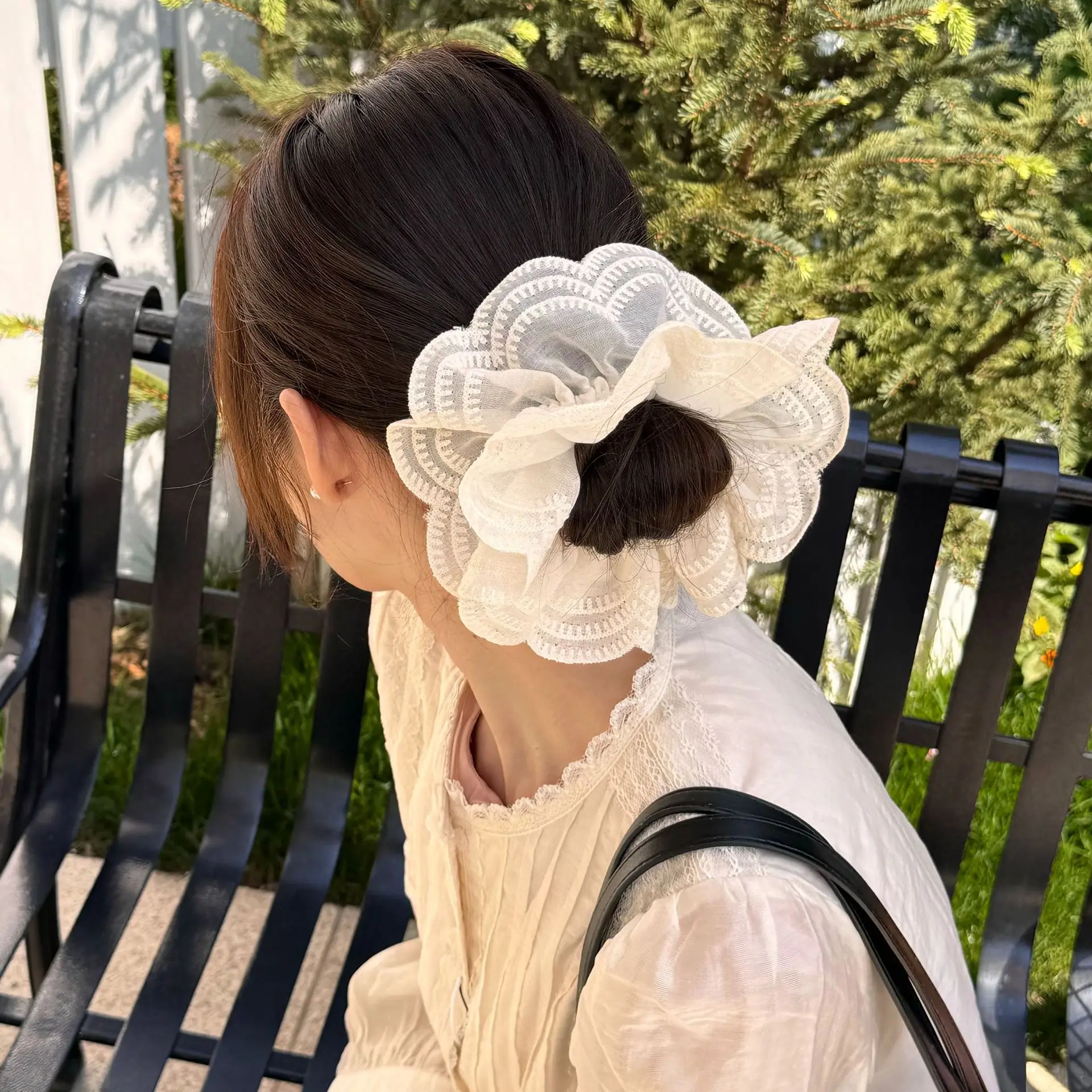 

Elegant French Double Lace Scrunchie Large Forest Style Hair Rope for Women Sweet Bun Hair Accessory