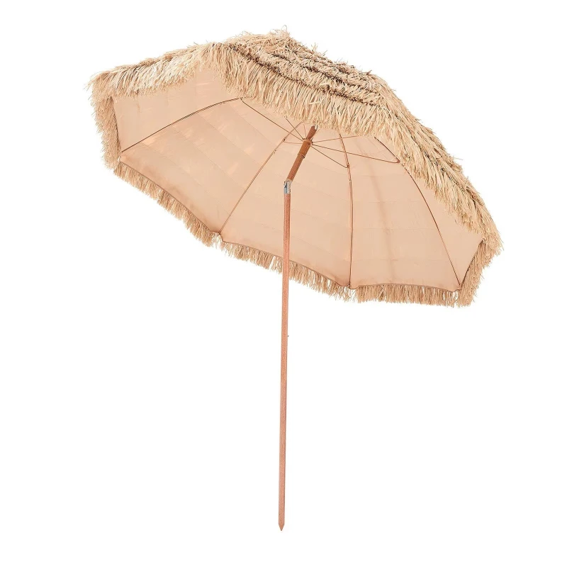 8-Foot Hawaiian-style beach umbrella, durable PP straw garden umbrella with 8 metal bones and tilt function