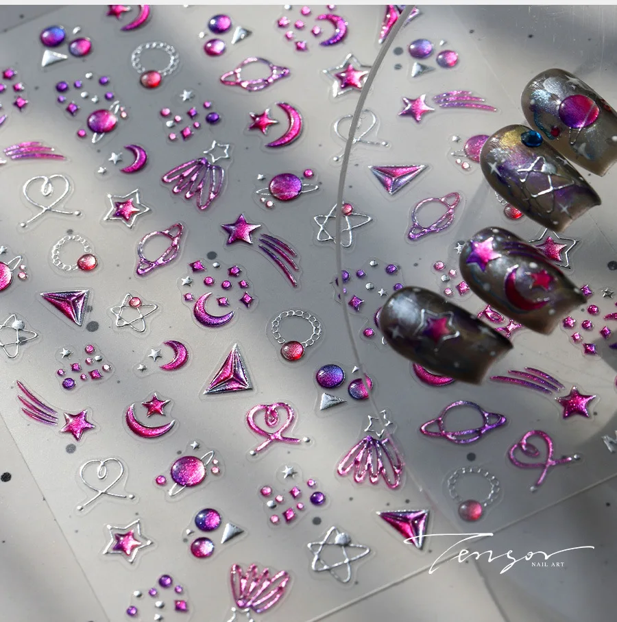 1Pcs 5D Silver Pink Jelly Star Moon Heart Nail Art Sticker C