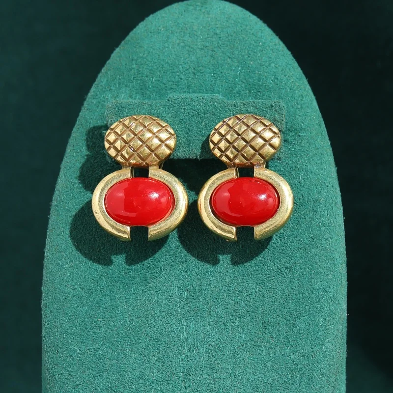 Vintage Red Agate Oval Earrings Wedding Anniversary Elegant Festival Party Luxury Trendy Simple High Quality Gift Trending 2026