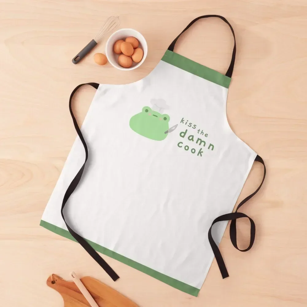

chef frog says "kiss the damn cook" and i would do it if i were you Apron New year's Kitchen Man Cute Kitchen Apron