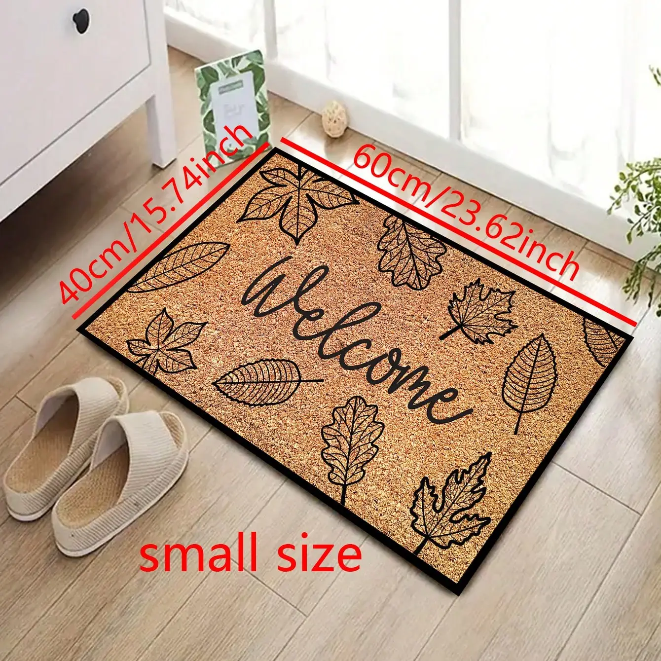 1pc, Autumn Black Maple Leaf Welcome Pattern Doormat Harvest Festival And Thanksgiving, Featuring A Festive Rustic Style With A Plush Dotted Non-Slip Backing
