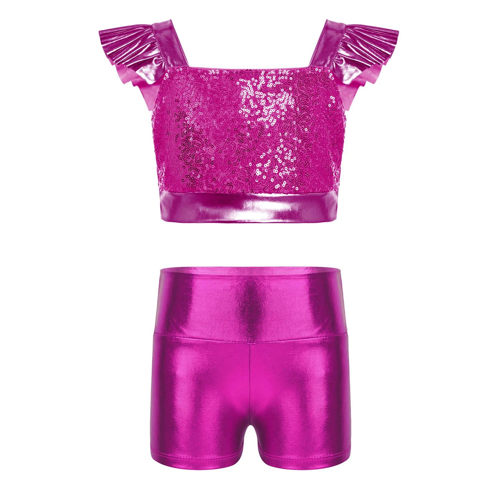 Kids Girls Jazz Latin Dance Performance Outfit Tango Cha Cha Sparkling Sequin Metallic Hip Hop Clothes Children Disco Costumes