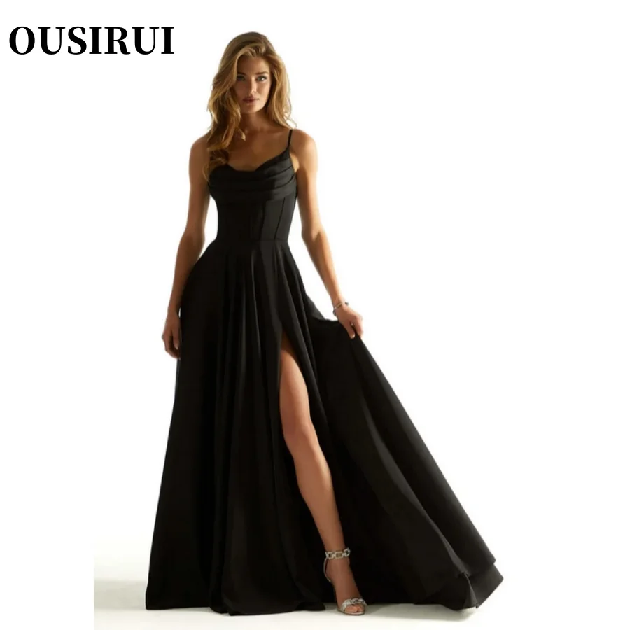 Abendkleid besondere Gelegenheit Kleid benutzer definierte Abendkleider einfache plissierte Hals Seite geteilt Spaghetti träger Vestidos de Noche