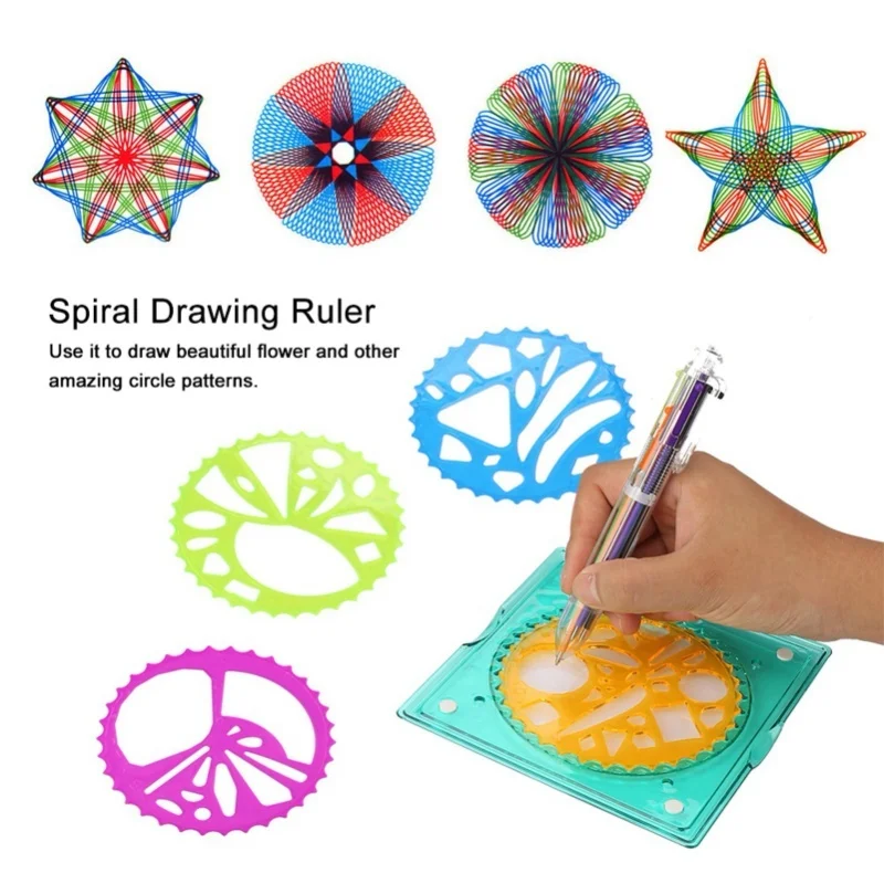 Modello di righello geometrico in plastica per bambini Strumento di disegno a spirale Giocattolo artistico Fornitura di cancelleria per bambini