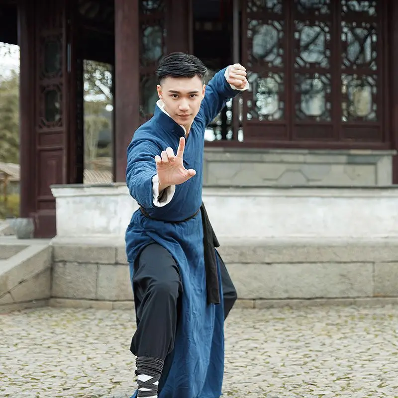 Traje de artes marciales Kung Fu Hanfu Wong Fei hung Yip Man Wing Chun Performance, traje antiguo, Camisa larga, bata hanfu