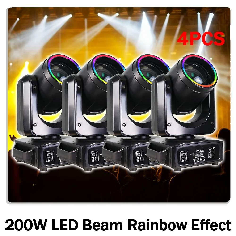 

200W LED Beam Moving Head Light with Ring Rainbow Effect 7 Gobos 18 prisms stage lighting DMX512 for DJ Disco Party club bar