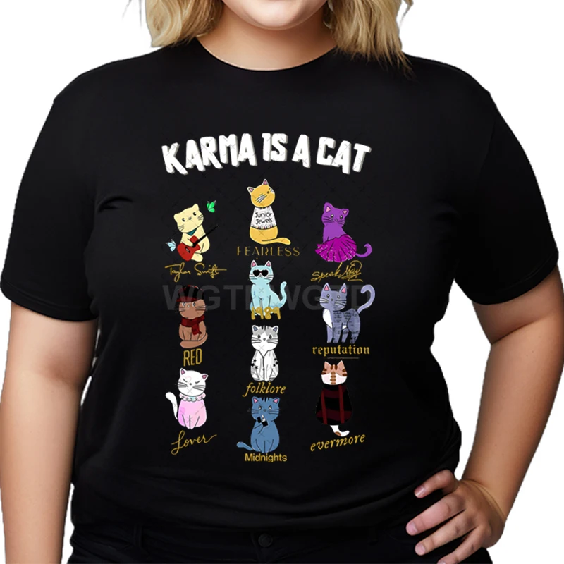 Karma Is A Cat Shirt Cats Lover Cartoon Oversized T Shirt Women Trendy Fan Karma Cat Fashion Casual Tops Cute Animals Retro Tees