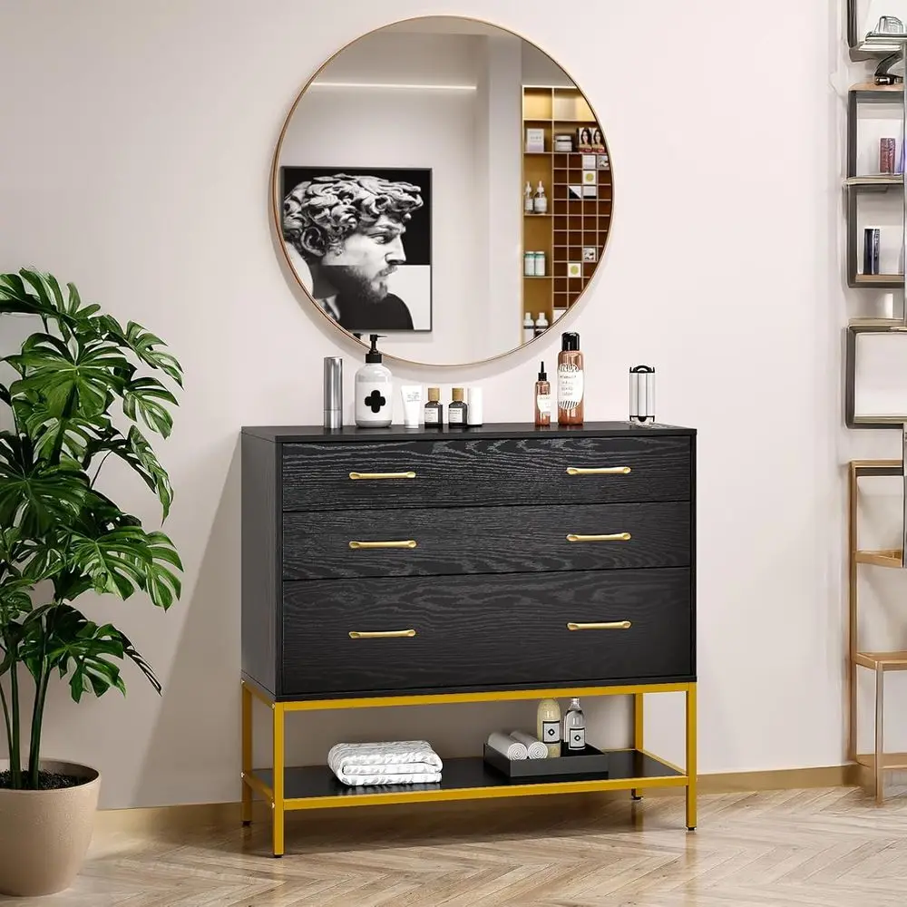

Black Hair Styling Station with Mirror, Drawers, Shelves, and Tool Holders for Beauty Spa