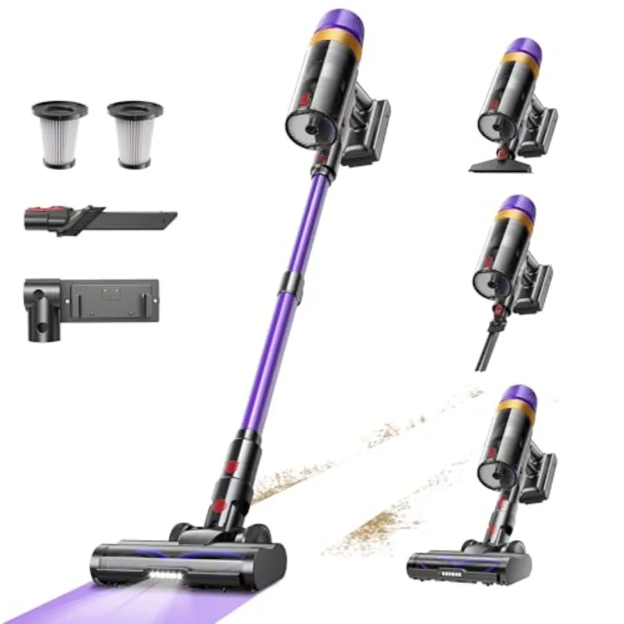 

Cordless Vacuum Cleaner Self-Standing 620W 55KPA 75Min Runtime Stick Vacuum for Home 1.8L Dust Cup LED Display Anti-Tangle 8-St