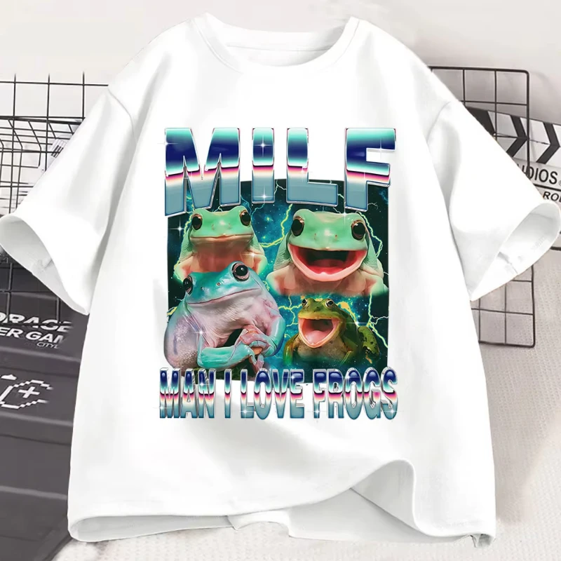 MILF رجل أحب الضفادع مضحك الضفدع ميمي الجرافيك تي شيرت موضة خمر تي شيرت المرأة تي شيرتات قصيرة الاكمام الجرافيك تي شيرت Y2K #2