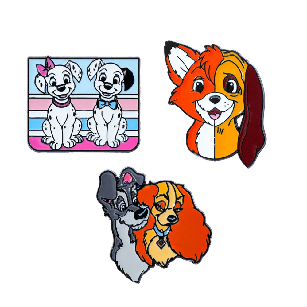 

Disney Lady and The Tramp Dog Dalmatians Jewelry Enamel Pins and Brooches Cartoon Creative Metal Denim Hat Badge for Friends Kid