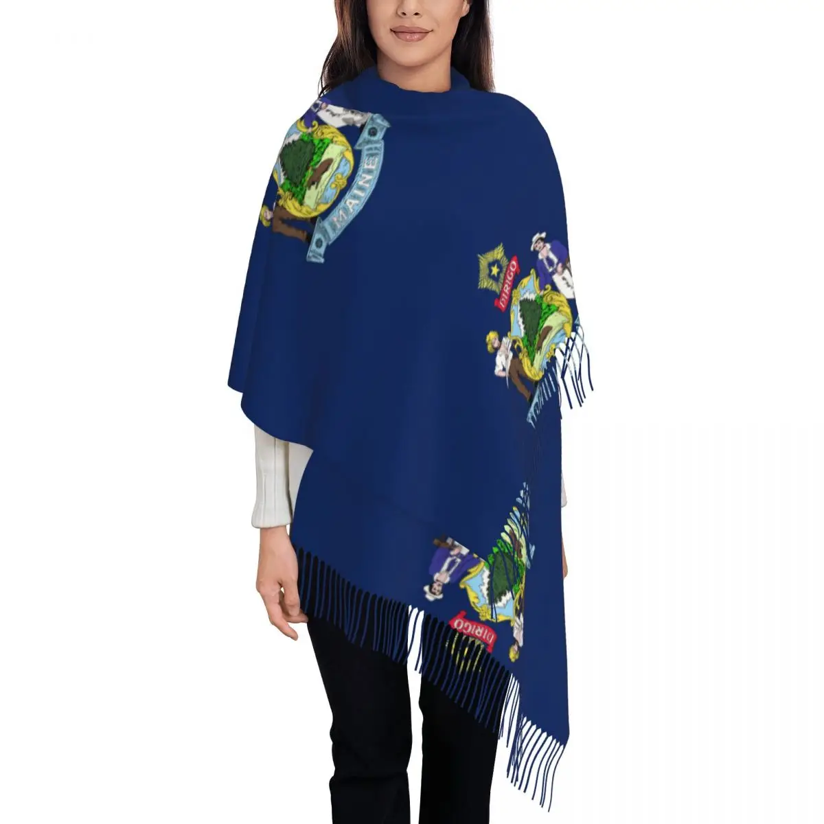 

Flag Of Maine Women's Pashmina Shawl Wraps Fringe Scarf Long Large Scarf