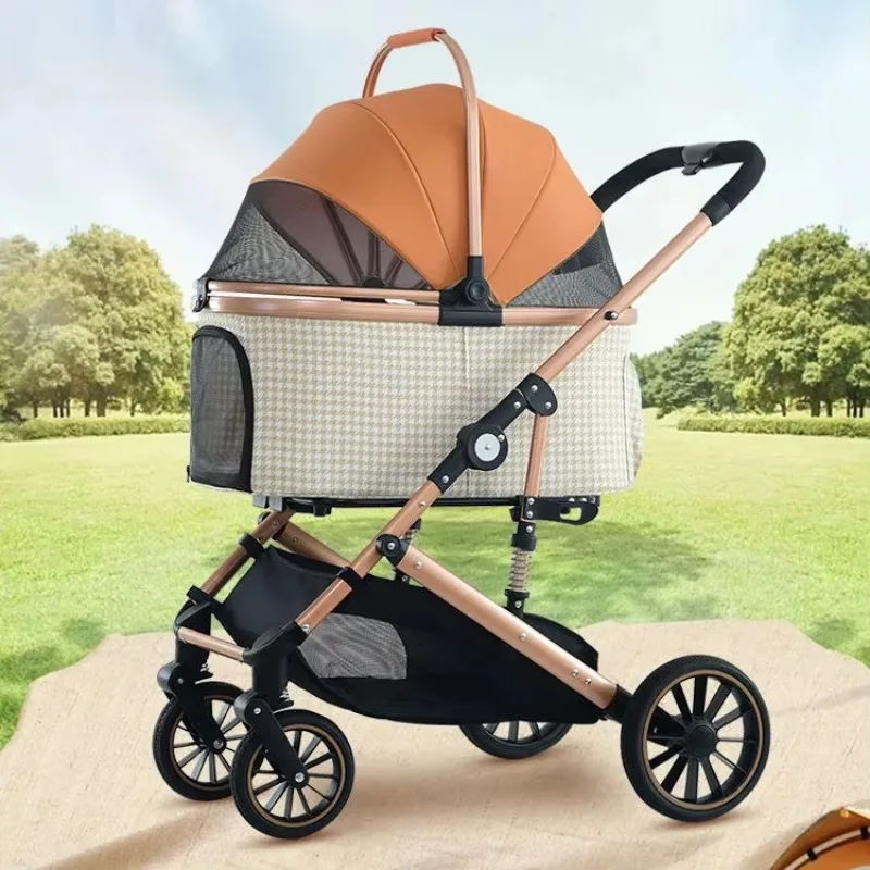 Pet Stroller Cat Dog Stroller With Storage Basket Foldable Lightweight Dog Carrier Trolley Jogging Stroller