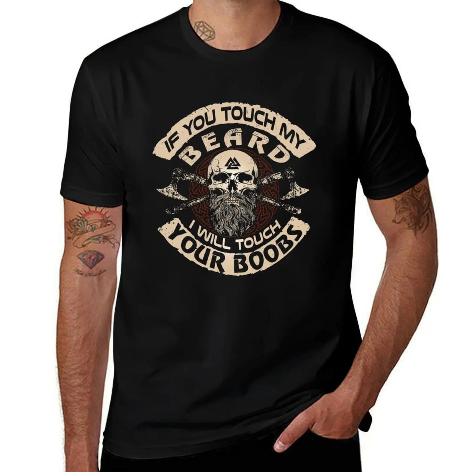 If you touch my beard i will touch your boobs T-Shirt Basic Simple Design Short Sleeve Shirt