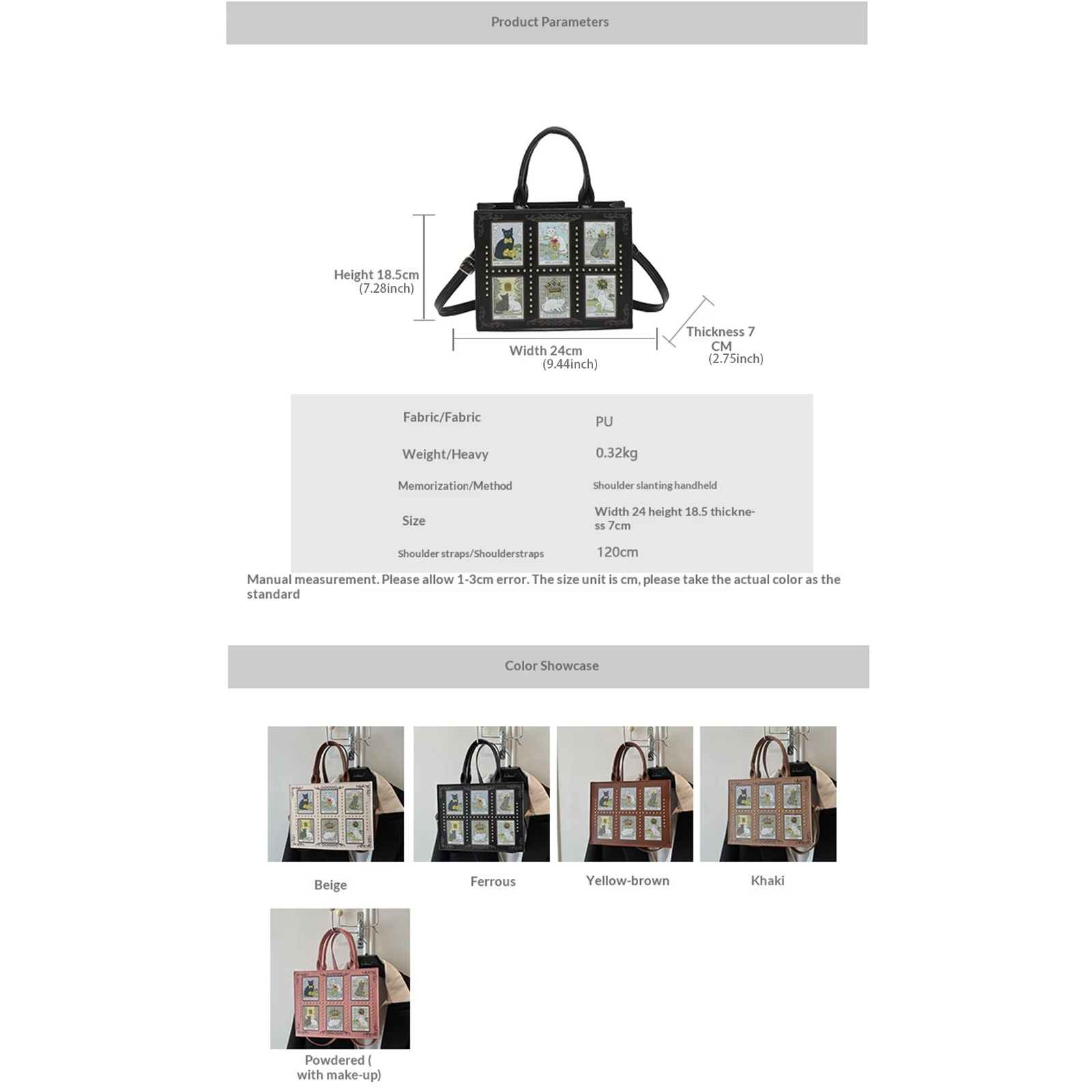 Quadratische Tragetasche für Damen mit verstellbarem Riemen, Umhängetasche aus PU-Leder mit Katzenmotiv und Reißverschluss, Handtasche für Pendler und Verabredungen – Detail 14