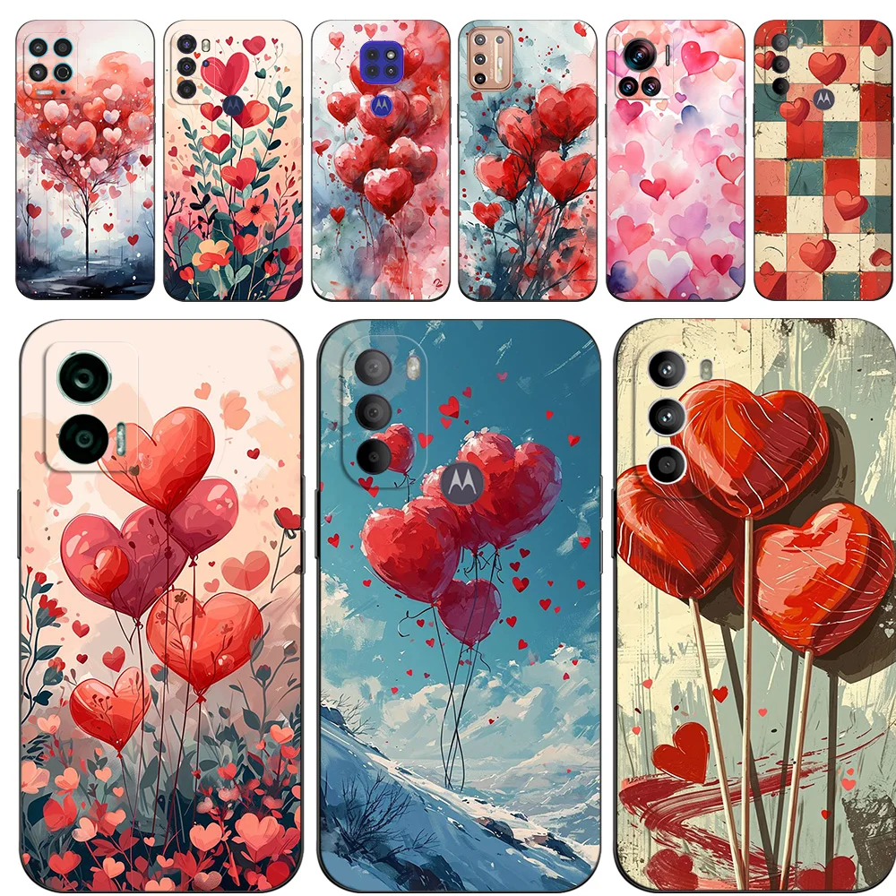 Black Tpu Case For Motorola Moto Edge 40 30 Neo PRO Ultra Fusion 5G E6 PLUS E6i E6S Valentine’s Day heart