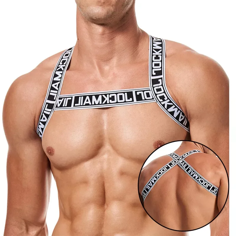 Męski biustonosz Bodysuite Gay Clubwear Band uprząż mężczyźni Sexy paski na ramionach pierś Bondage podkoszulek do eksponowania mięśni Halter Belt Club Party