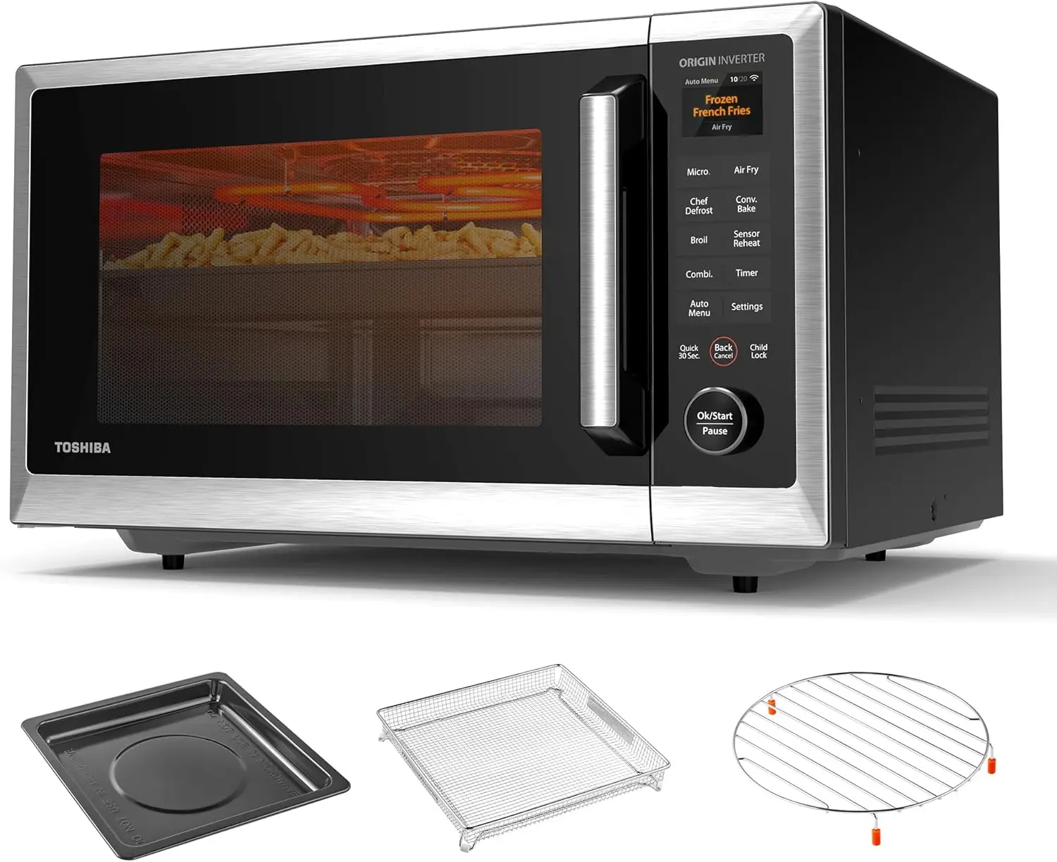 Air Fryer Microwave Oven Combo with 2.4-Inch Color Display, Inverter Technology, Smart Sensor, Alexa Compatible, 1100W, 1.3 Cu.F