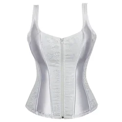 White Corset Top Womens Shoulder Straps Bustier Plus Size Overbust Corselet Sexy Lingerie Brocade Costumes Fashion Halloween