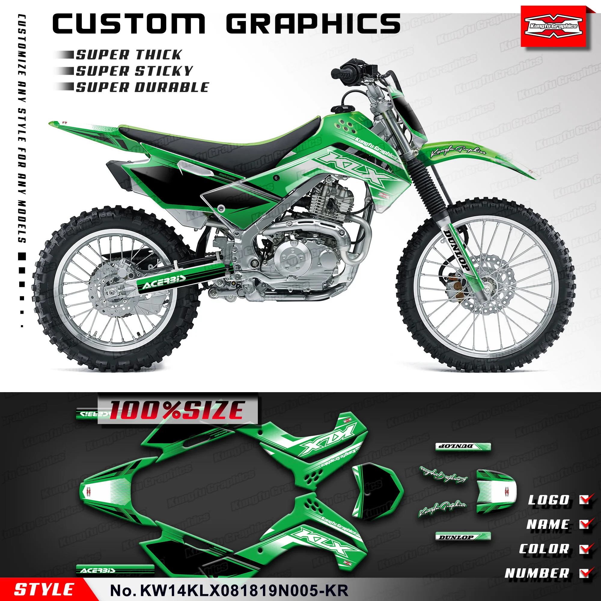 

KUNGFU GRAPHICS Adhesive Decals Vinyl Wrap for KLX 140 KLX140 2008-2020, KW14KLX081819N005-KR