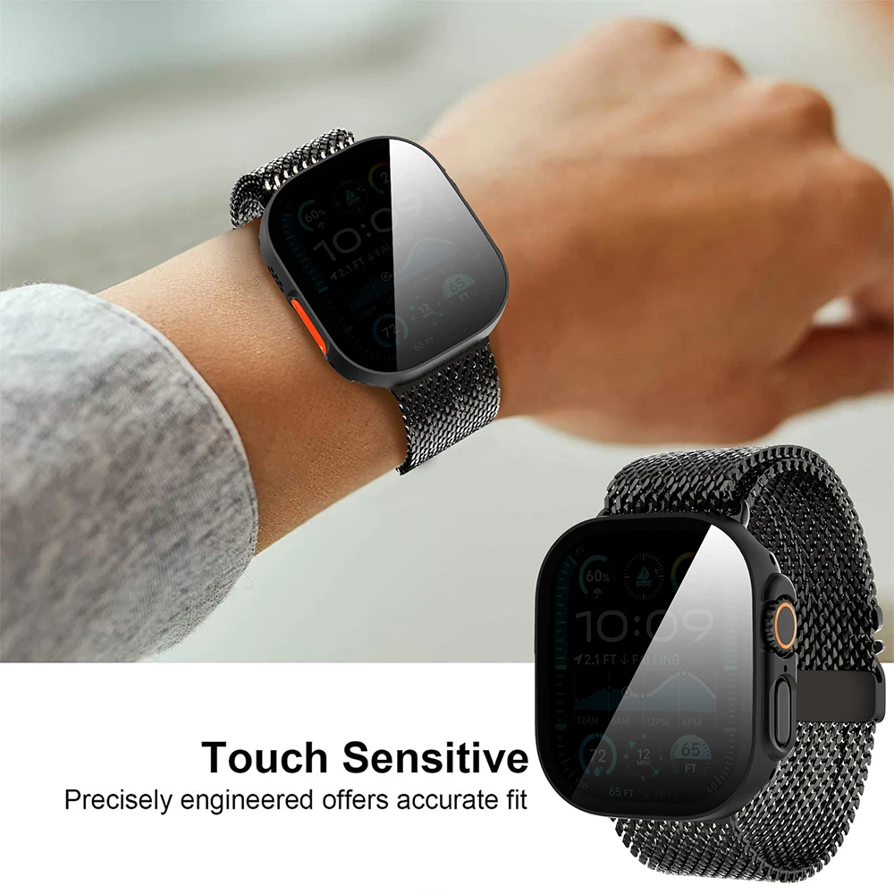 Privacy Tempered Glass+ case for Apple Watch ultra 49mm Anti-Spy Screen Protector Cover iWatch series  Ultra 2 49 mm Accessories