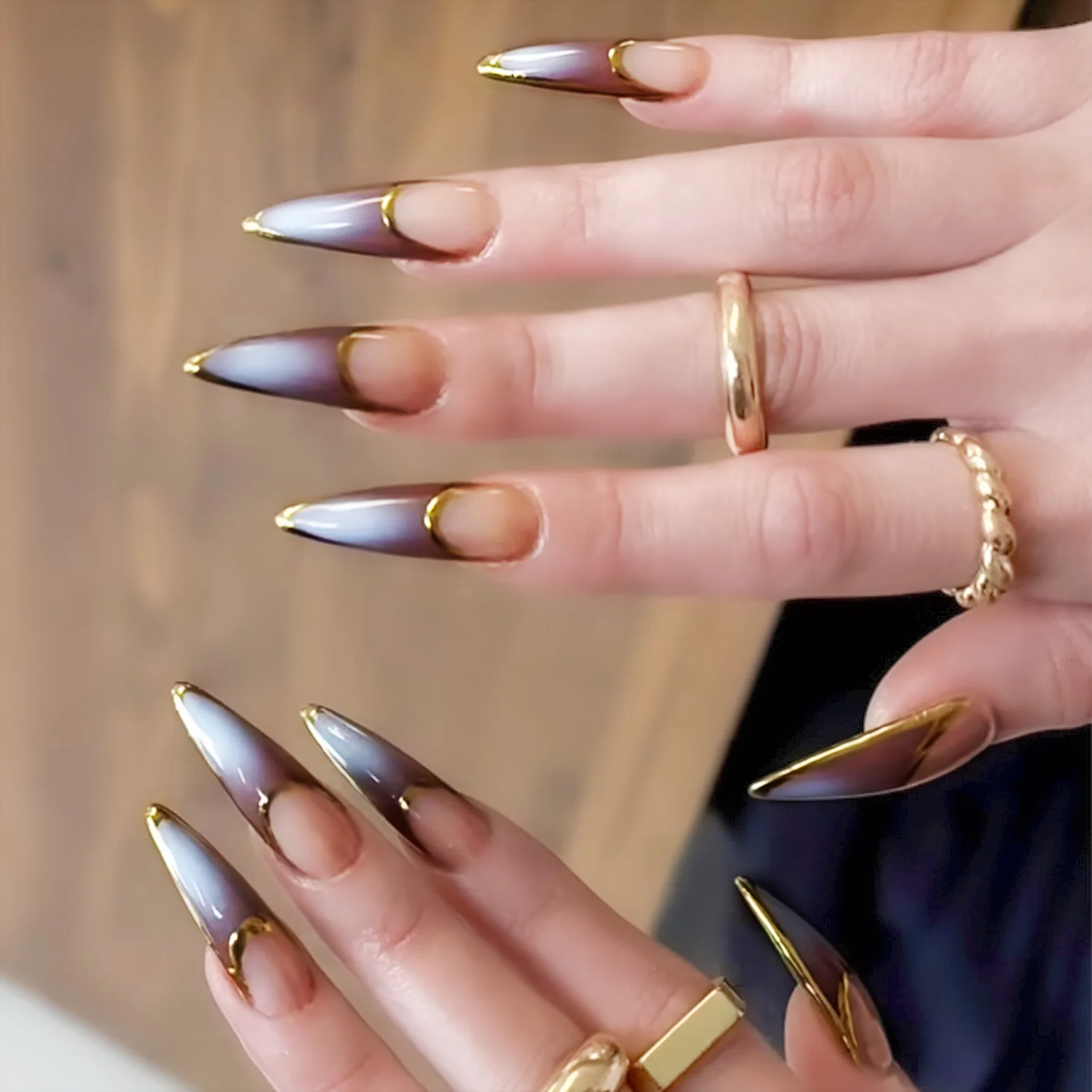 طويل خنجر الأظافر وهمية التدرج الفرنسية الصحافة على الأظافر للفتيات حار سحر مانيكير انفصال عصا على الأظافر كاذبة 24 قطعة