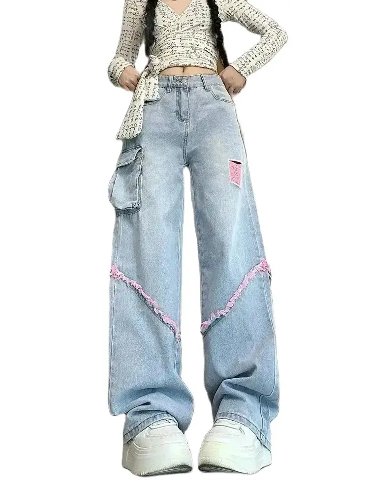 

Jeans Women Casual Vintage Classic Denim American Stylish Blue 90S Tassel Spicy Girl Y2K Chic High Waist All-match Streetwear