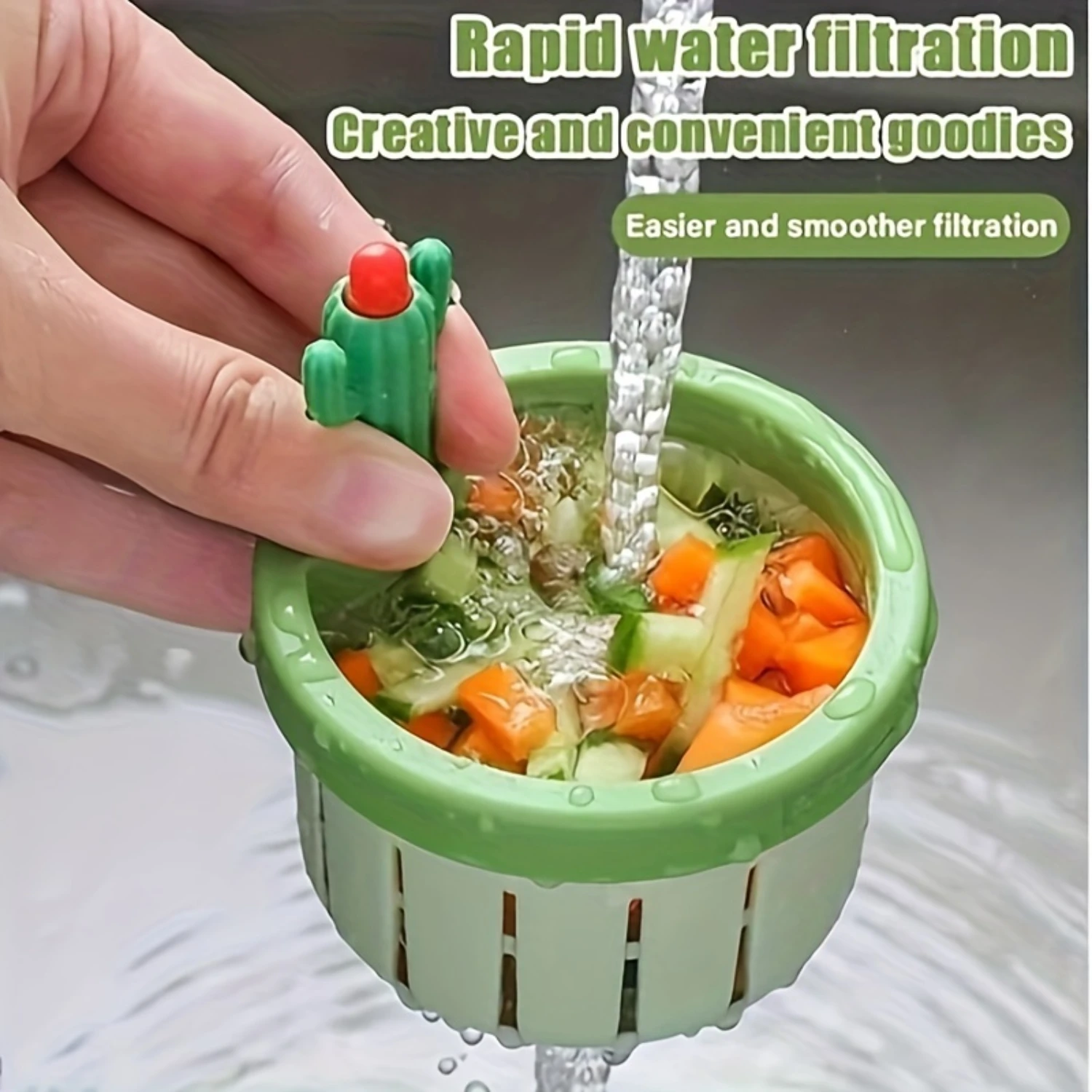 Cactus Kitchen Sink Strainer Press Automatic Dumping Basket Multi-Functional  Use Cactus Sink Draining Basket Filter Net Lifting