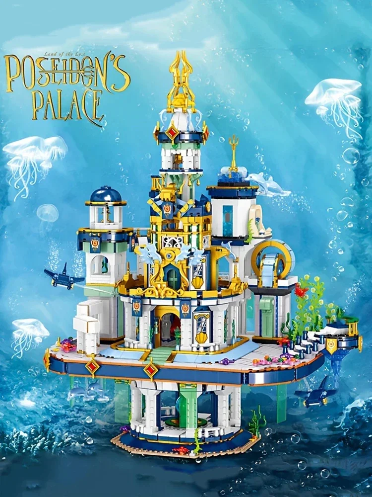 4133PCS Poseidon Palace Building Blocks Castello blu Modello Mattoni Decorazione desktop creativa Giocattoli fai da te Regali per i bambini