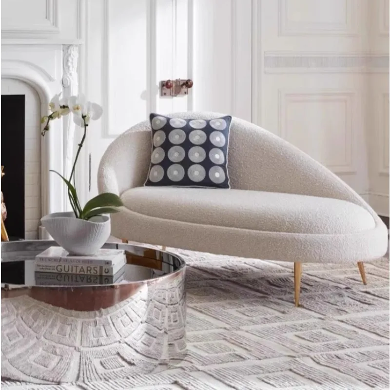 Italian cream small apartment living room princess chair, lazy recliner, lamb wool oval beauty couch balcony sofa