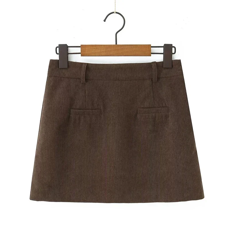 

2 Colors Retro Corduroy High Waist Package Hip Mini Skirt For Women Side Zipper Autumn Skirts