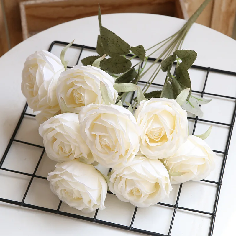 Artificial Rose Bouquet with 9 Heads, Home Furnishing, Hotel, Wedding Party, Desktop Flower Arrangement, Decoration Accessory