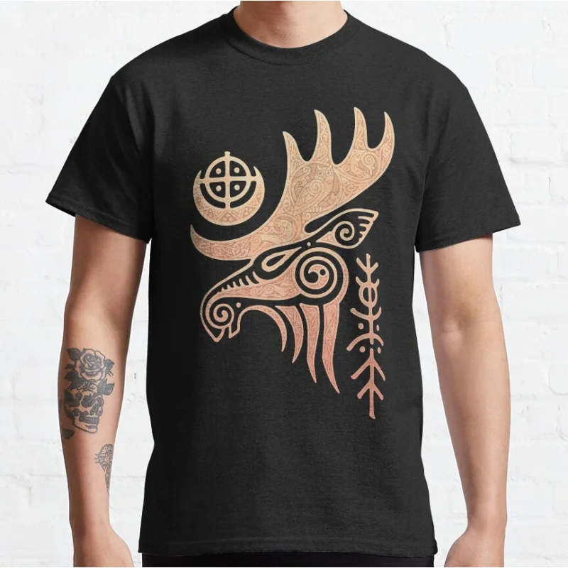 SHAMAN ELK Nordic Runes Celtic Knots Valhalla Viking style Norse Mythology God Graphic T Shirts large size Adult tops S-6XL