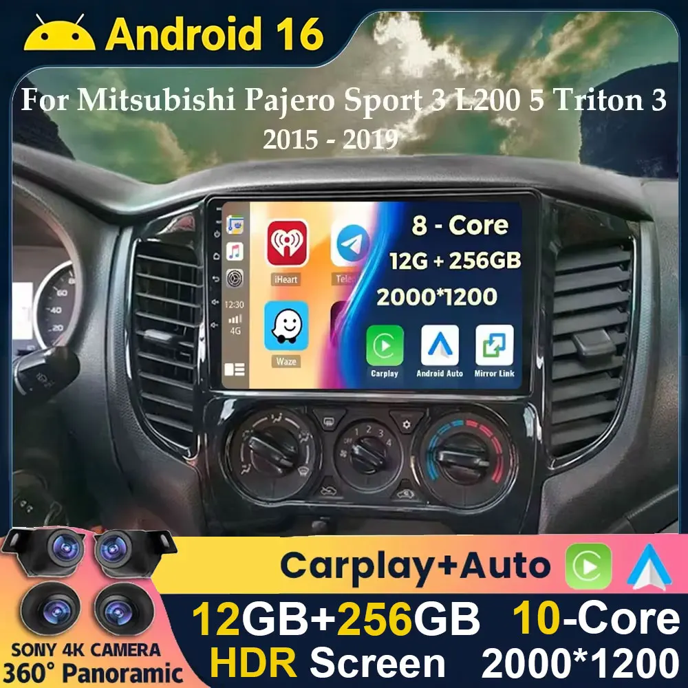 Android 16 Stereo For Mitsubishi Pajero Sport 3 L200 5 Triton 3 2015 2016 2017 2018 2019 Multimedia Car Radio Player GPS Carplay