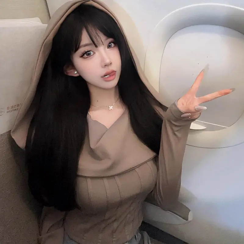 

Women's Slim Fit Short Sleeve T-Shirt Double Layer Hooded Desert Wasteland Style Design Sensation Long Sleeve Top