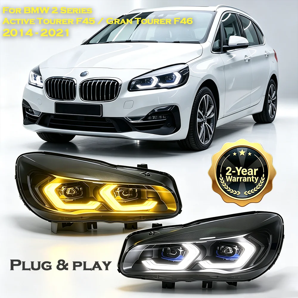 LED DRL Dual-Color Projector Headlight Assembly For BMW F45 F46 2014-2021 Fog Light Brake Turn Signal Plug&Play Left+Right Pair