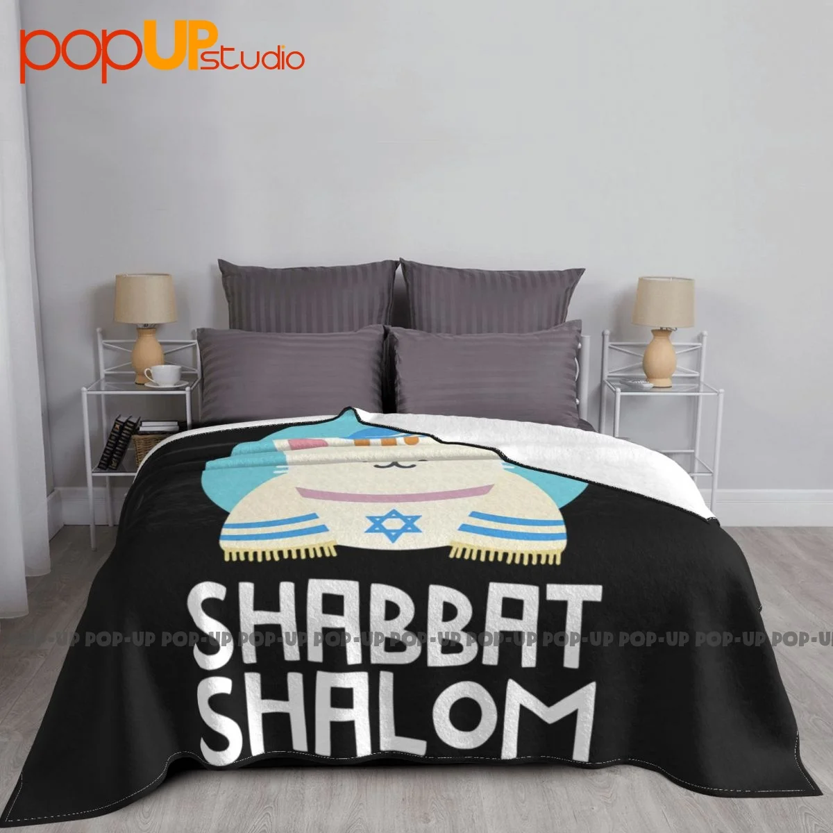 Jewish Shabbat Shalom Cute Cat With Kippah Blanket Quilt Thicken Breathable Bedding Travel Sleeping Sheets