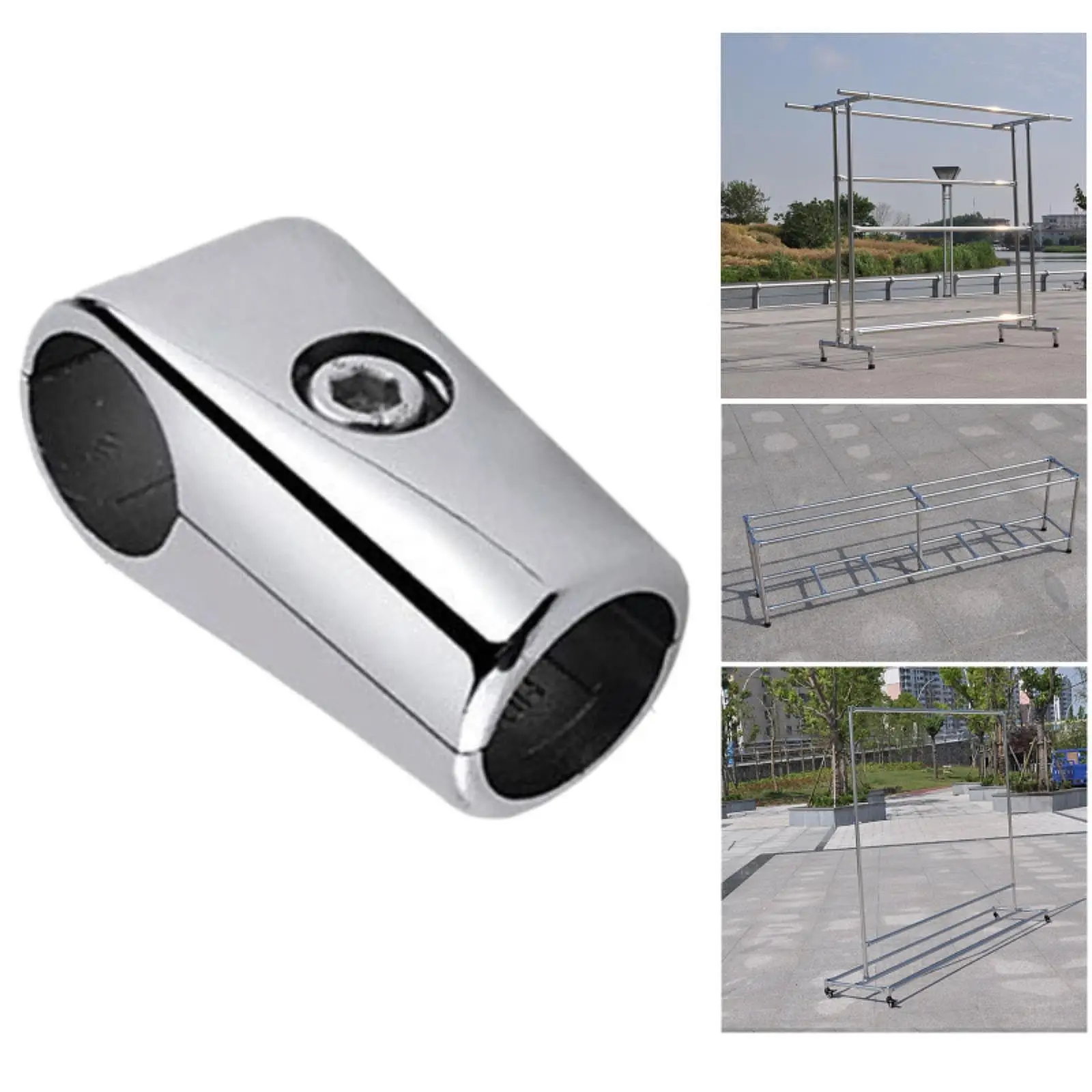 Tube Connector Aluminum Alloy T Pipe Clamp Tee Connector Round Pipe Fitting for Drying Rack Shelves Bathroom Use