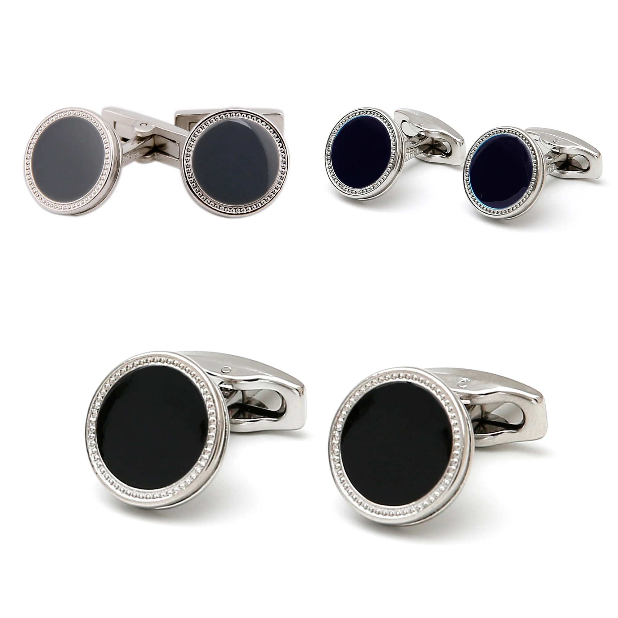 Cufflinks for Men XK19066 Classic Balck Blue Grey Round Silver Color Dress Shirt Cuff Links Wedding Jewelry