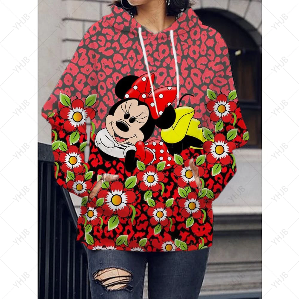 Cartoon Disney Minnie Mickey Mouse Print Kawaii Graphic Unisex Hoodies Women Cute Anime Streetwear Winter Sweatshirt 90s Hoody