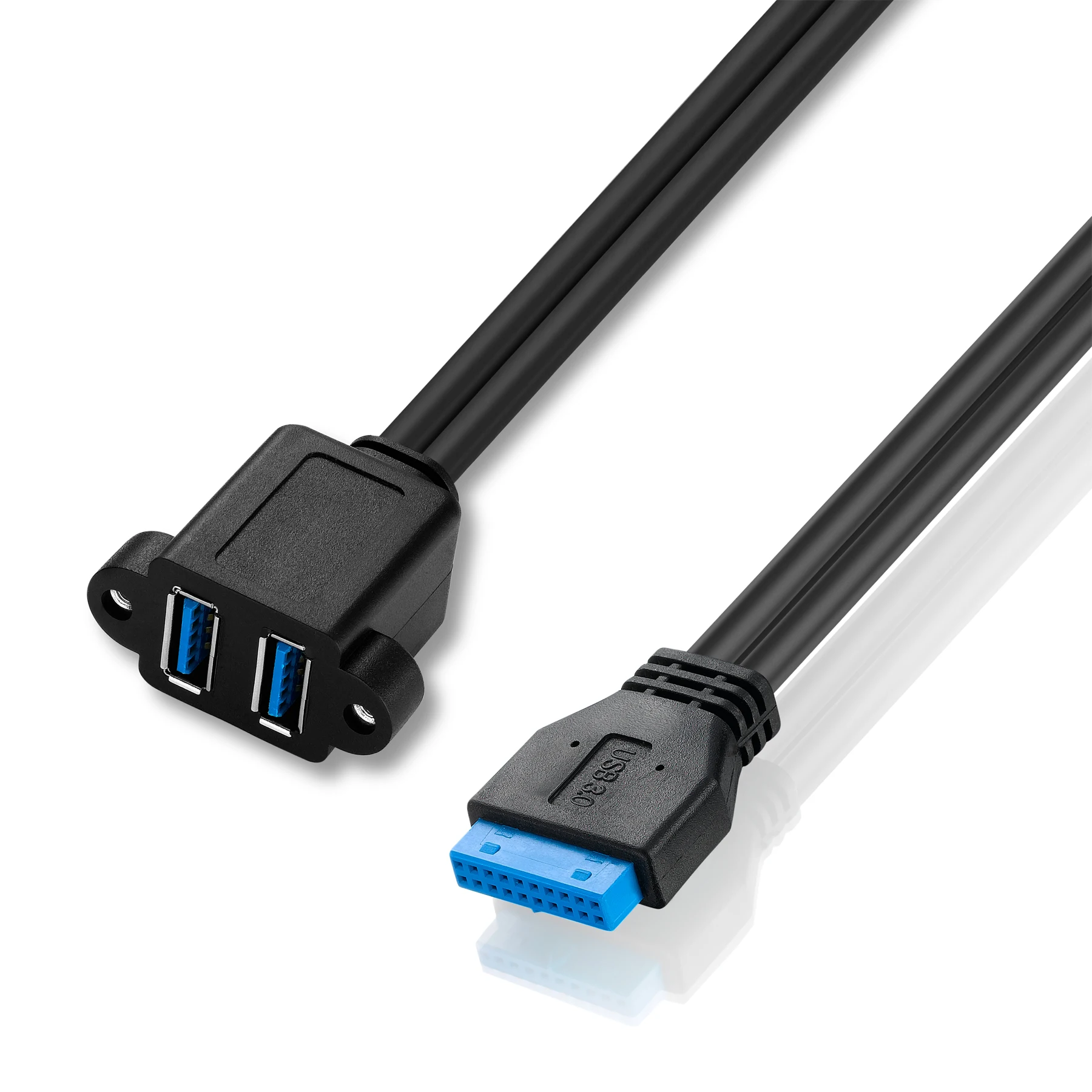 Placa base Bochara de 20 pines a doble USB 3,0 hembra, Cable de datos, lámina + trenzado blindado con tornillo de montaje en Panel, 50cm