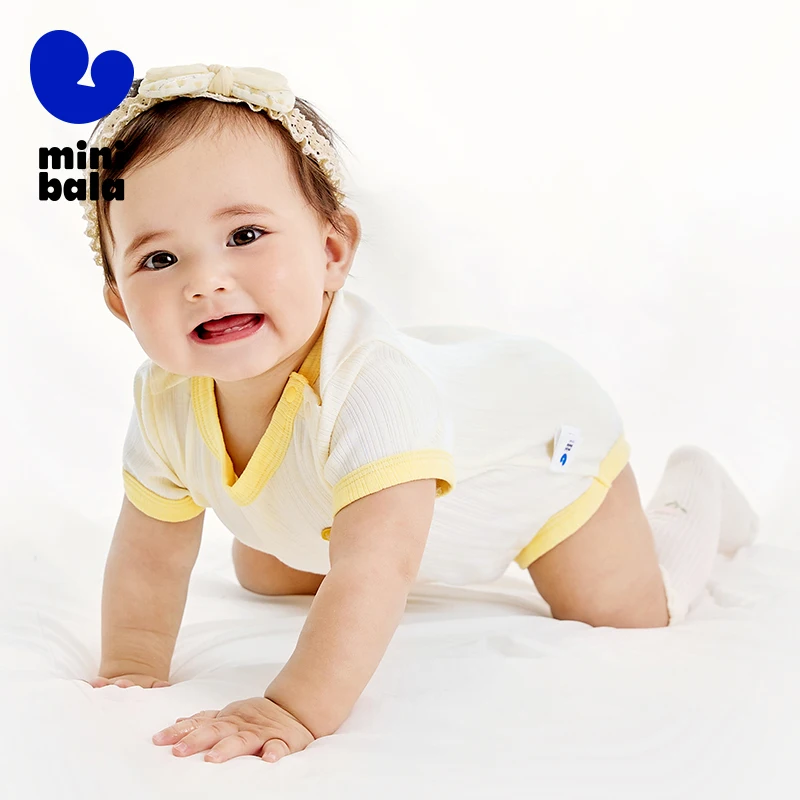 Mini Bala Romper Newborn Infant Sweat-Absorbent Breathable Onesie 2024 Summer New Newborn Romper Crawling Suit