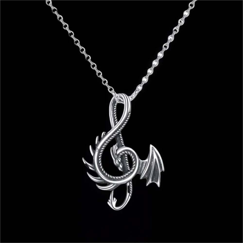 Dark Gothic Vintage Dragon Pendant Necklace For Men Cool Middle Ages Silver Color Punk Personality Jewelry Accessories VGN252