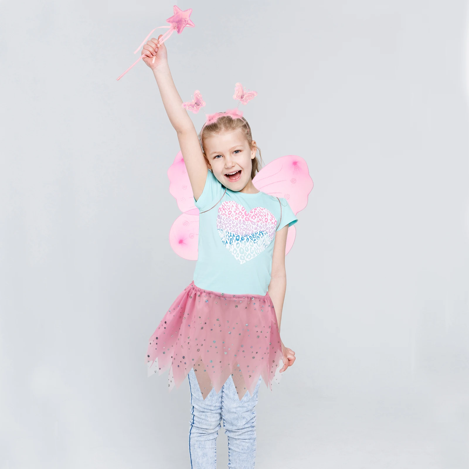 

Butterfly Wings Headband Set Girls Dress up Costume Flannel Clothes Kids Performance Fairy Skirt Stylish Design Safe Comfortable