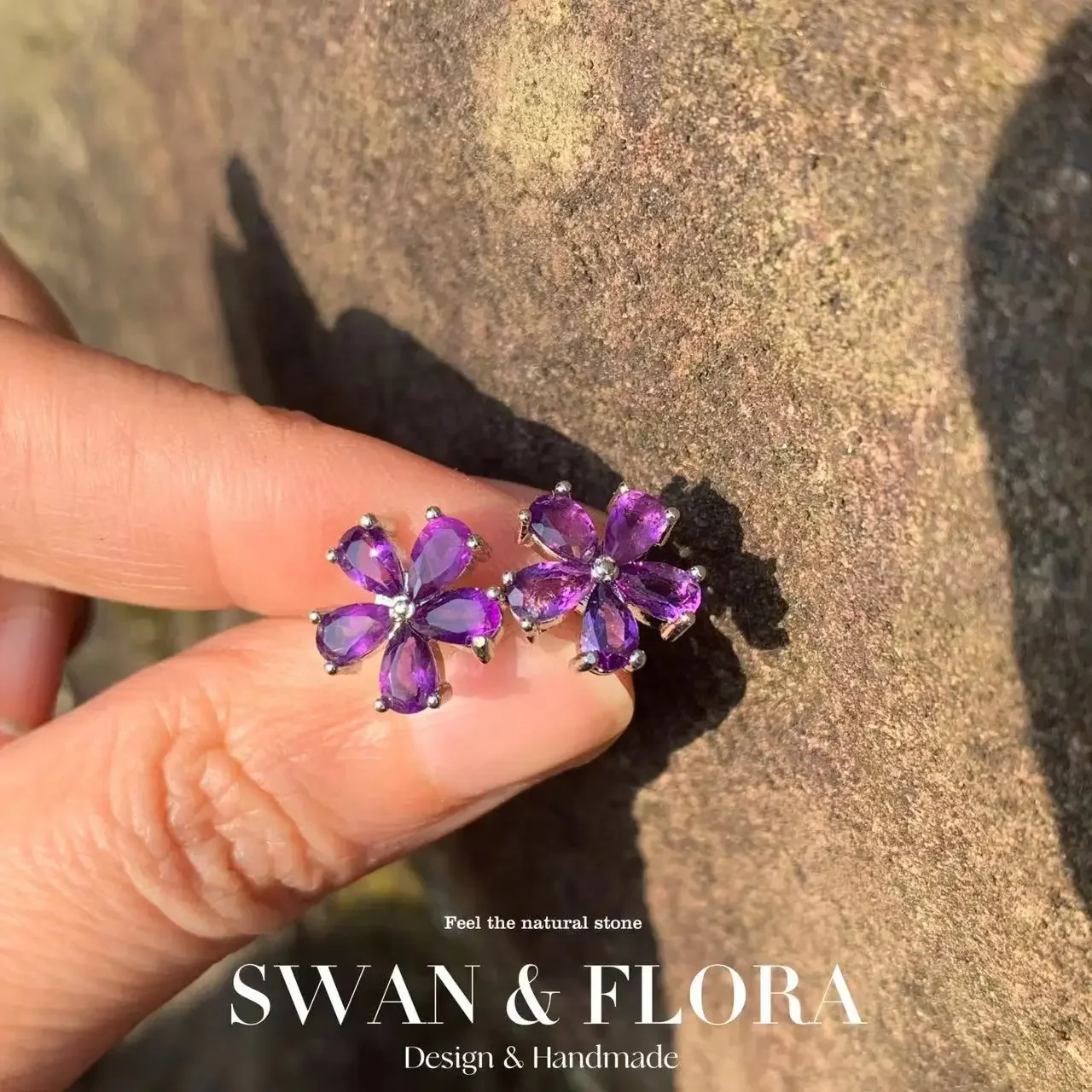 Natural Amethyst 925 Sterling Silver Stud Earrings For Women Jewelry Gift Simple Jewelry CUTE Flower