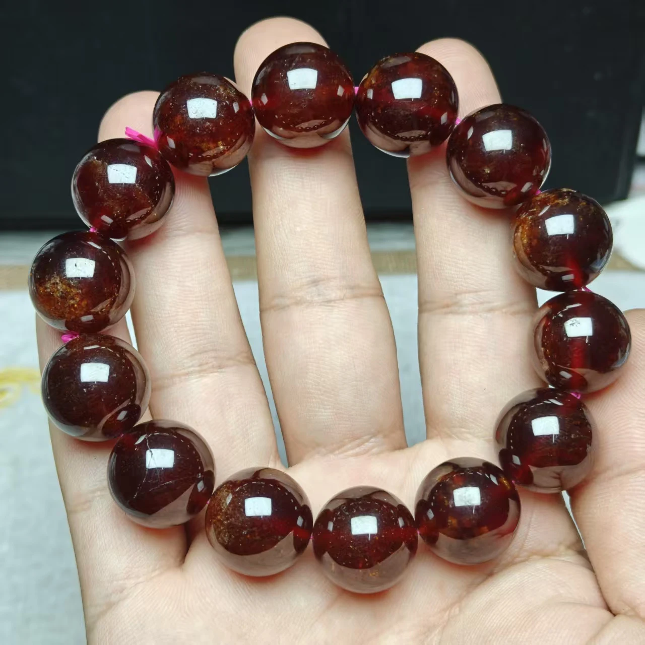 XINGYU Natürliche Orange-Rote Granat-Perlen, Glatte Runde Lose Perlen für Schmuck und Armbänder, Mysteriöser Edelstein – Detail 2