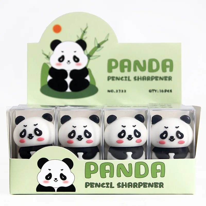 16pcs/lot Cartoon Panda Pencil Sharpener Cute Mini Hand Mechanical Cutter Knife Stationery gift school supplies