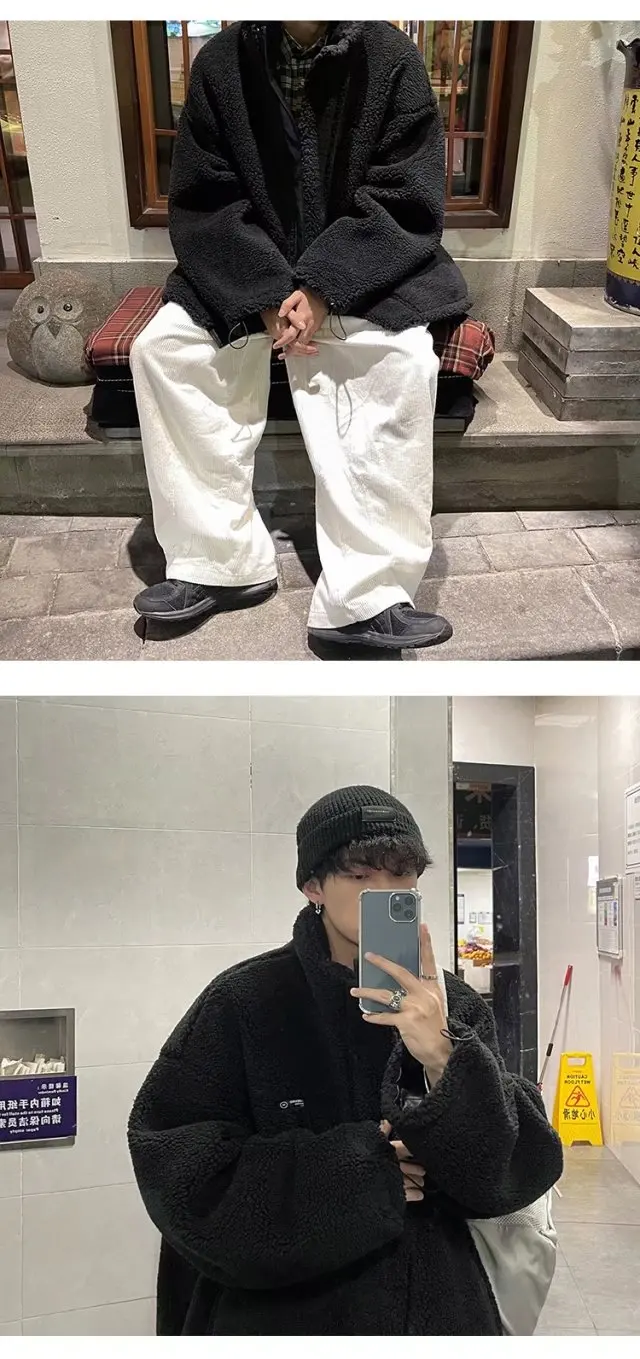 Chaqueta de algodón de cuero PU, nuevo estilo para hombres, fresca y elegante, chaqueta de algodón de doble cara de lana de cordero, marca de moda ins suelta